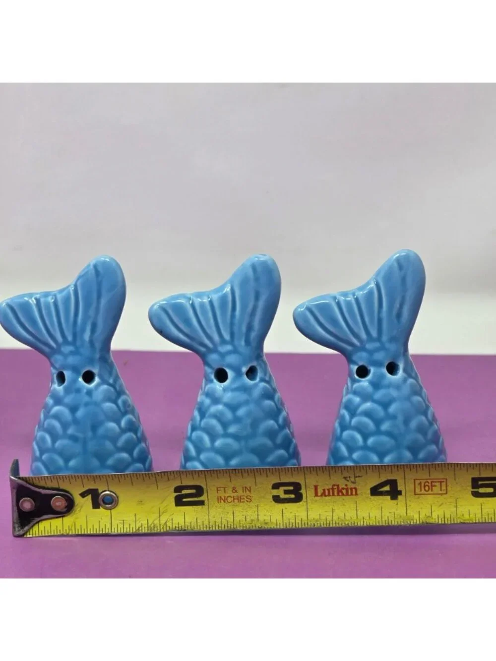 Set Of 3 Blue Ceramic Mermaid Tail Salt & Pepper Shakers Coastal Kitchen Decor